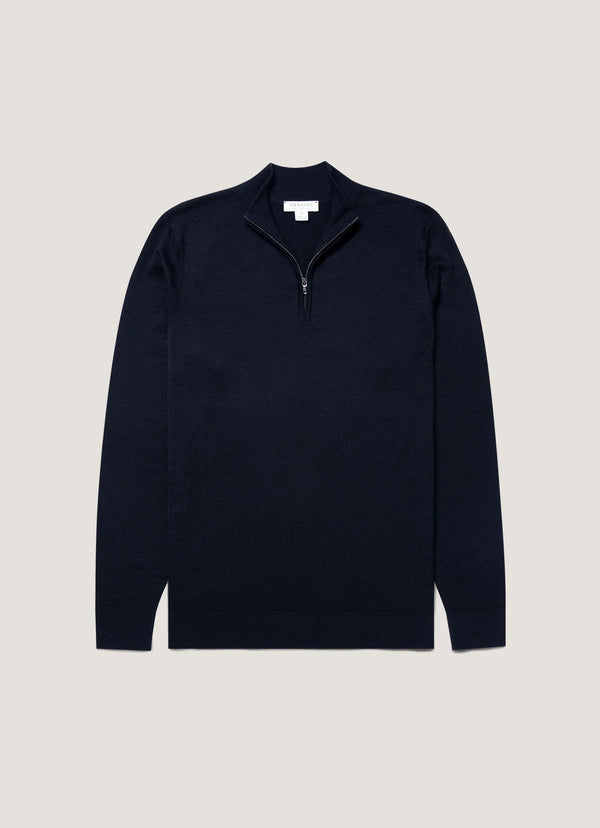 Sunspel Sweat Half-Zip — Navy