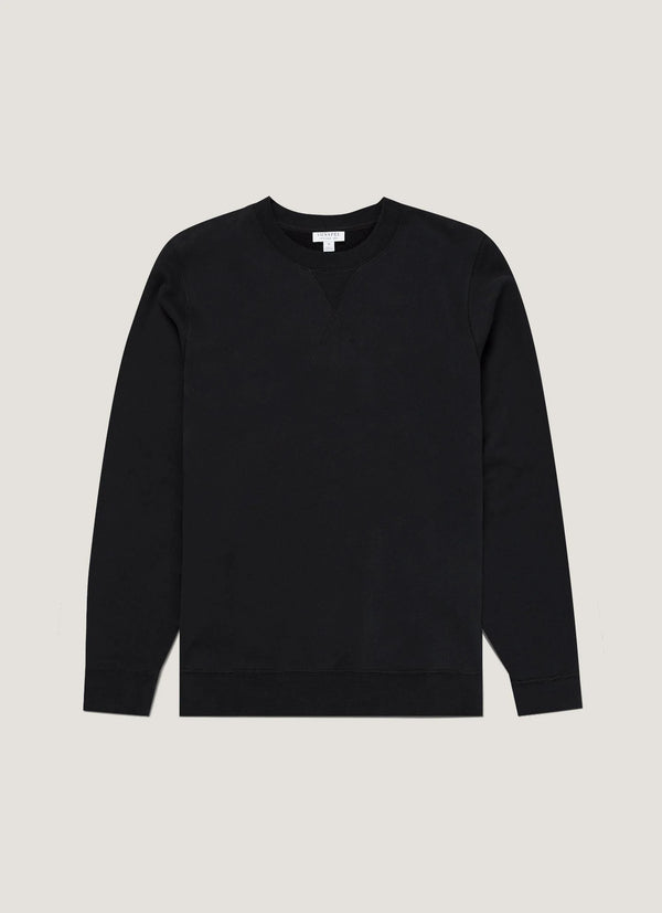 Sunspel Sweatshirt Loopback — Black / Grey Melange