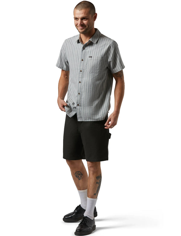 Brixton Cru Oxford Stripe S/S WVN — Basalt Blue/Whitecap
