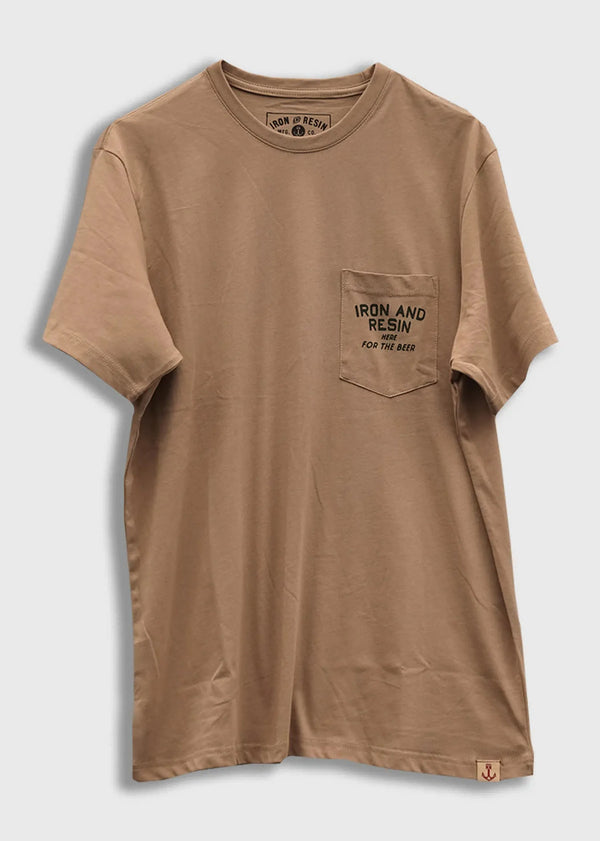 Iron and Resin T-shirt Here for the Beer — Tan