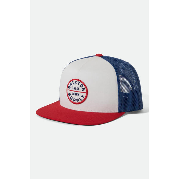 Brixton Oath MP Trucker Hat — White / Midnight Blue / Adrenaline