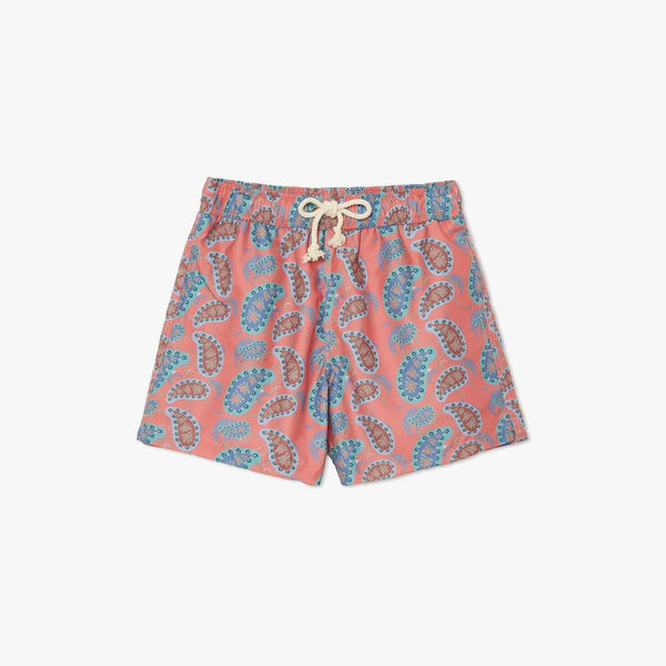 Pompeii Dark Pink Big Paisley Swim Trunks