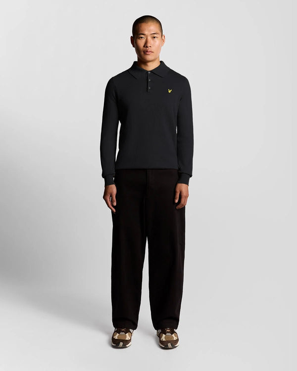 COTTON MERINO LONG SLEEVE KNETTED POLO