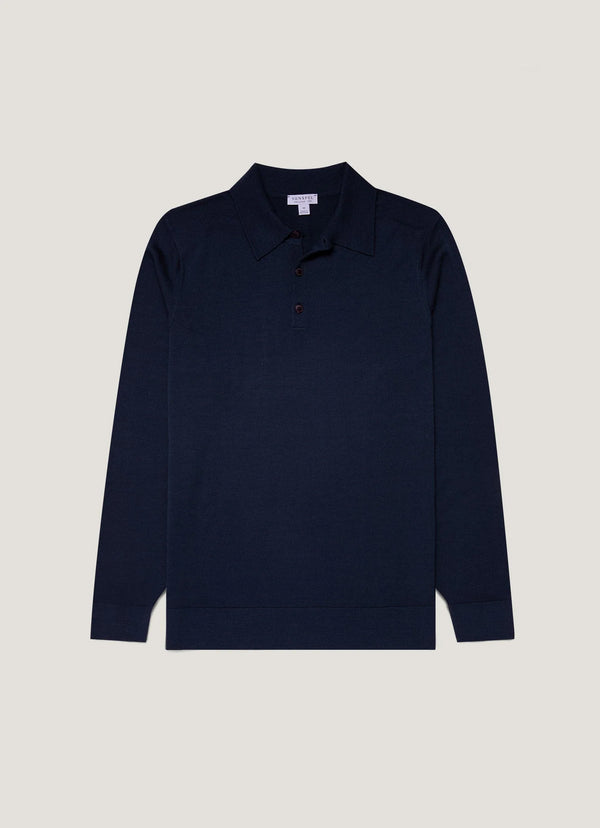 Sunspel Polo Merino IS — Light Navy