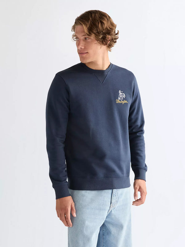 Wrangler Sweatshirt Embroidery Crew — Navy