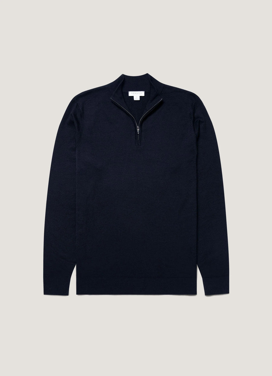 Sunspel Sweat Half-Zip — Navy