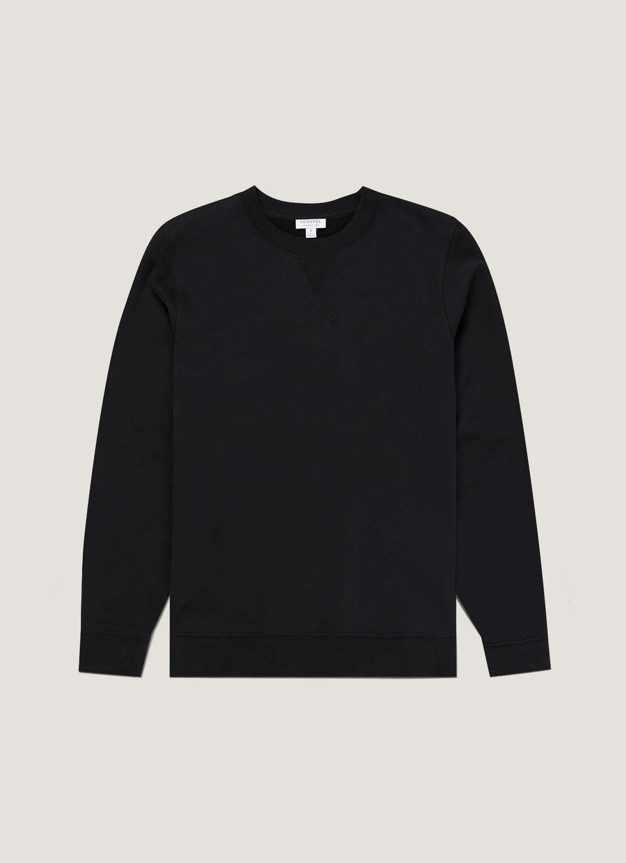Sunspel Sweatshirt Loopback — Black / Grey Melange