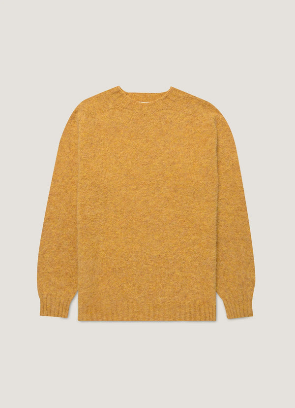 Sunspel Pull Brushed Shetland Crew Neck — Saffron / Navy / Sea Moss