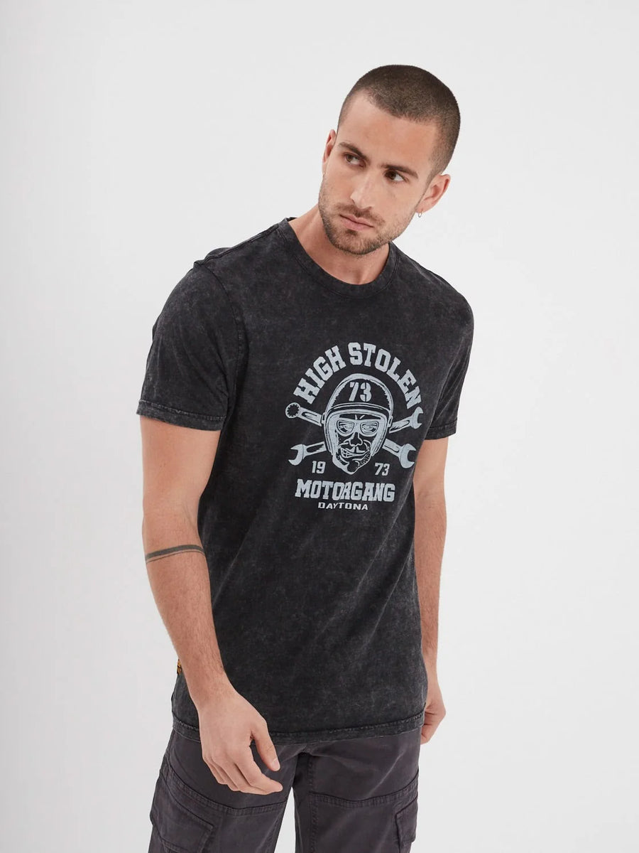 Daytona73 Monroe Slub Cotton T-Shirt — Black / Green Moss-DAYTONA73-Industrie