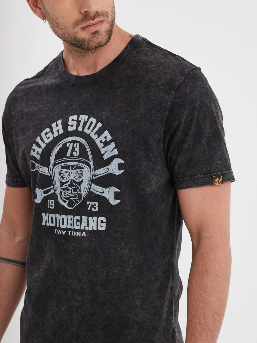 Daytona73 Monroe Slub Cotton T-Shirt — Black / Green Moss-DAYTONA73-Industrie