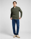 Lee Pull Clean Half-Zip Knit — Olive Gray
