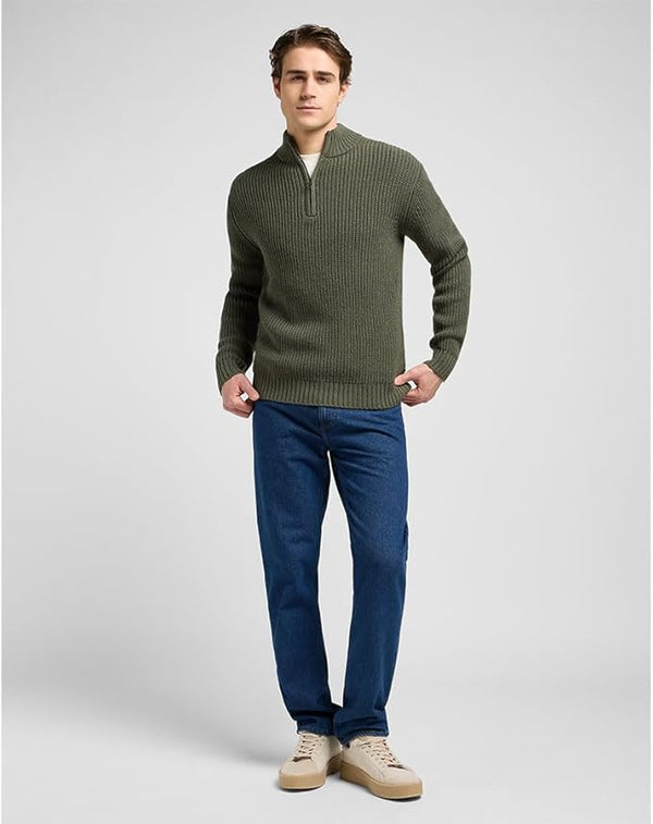Lee Pull Clean Half-Zip Knit — Olive Gray