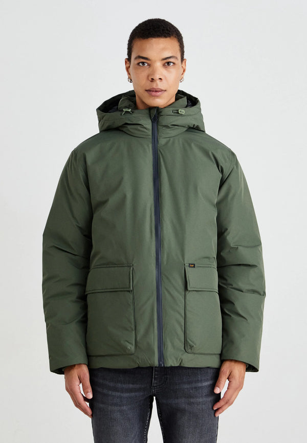 Lee Doudoune Hooded Short Puffer — Olive Gray