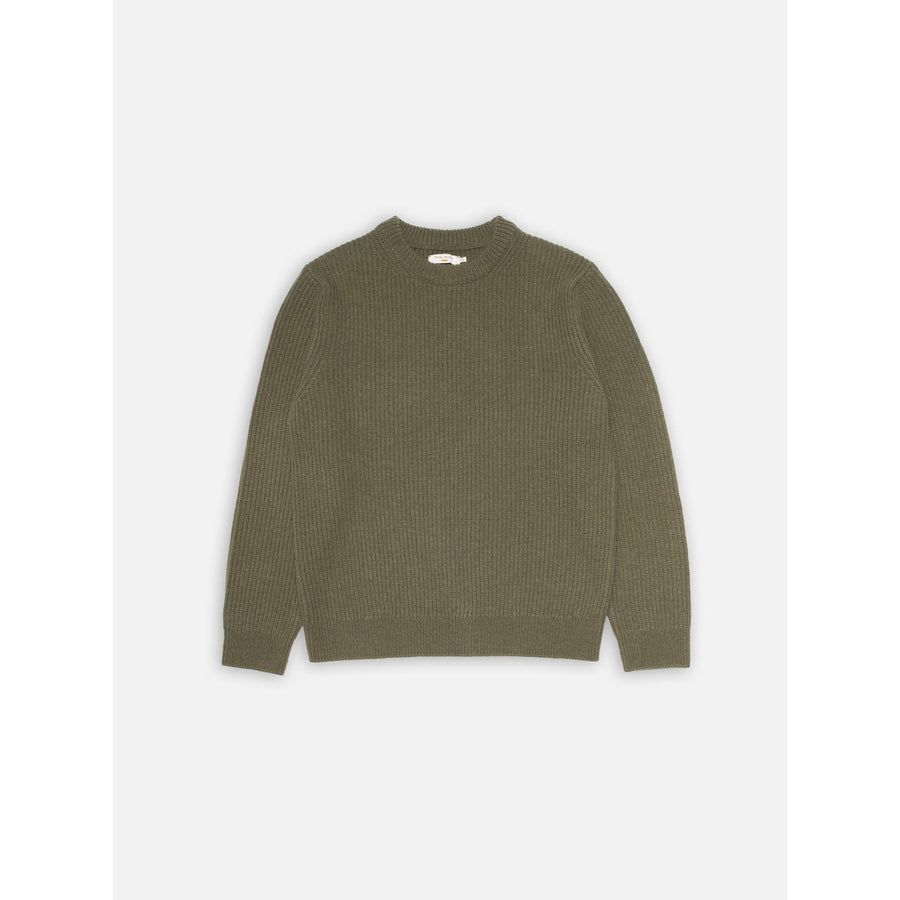 Nudie Jeans August Rib Wool Sweater — Olive