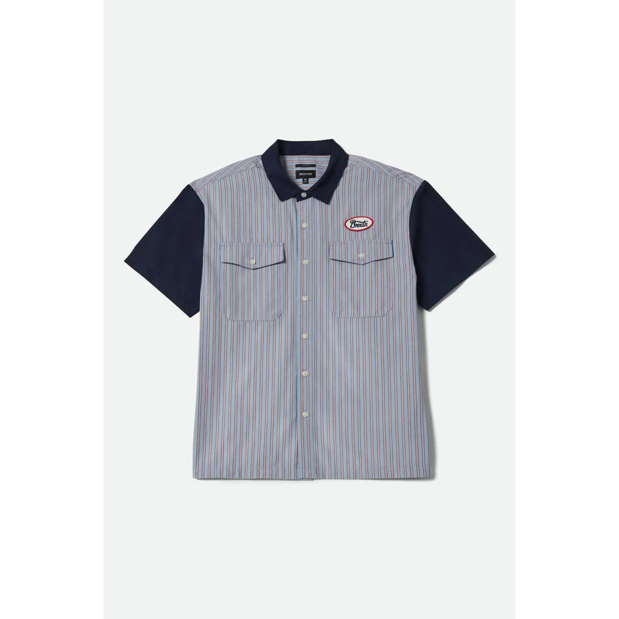 Brixton Builders Olson Chemise Manches Courtes — Blue Aura Stripe Homme-BRIXTON-Industrie