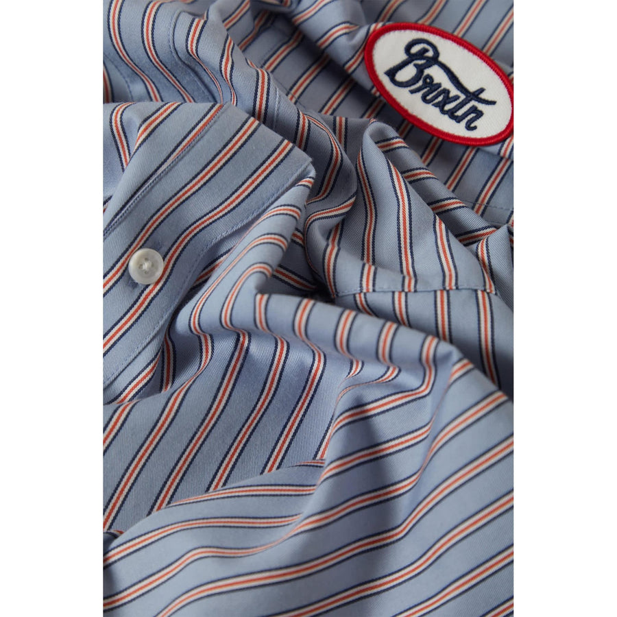 Brixton Builders Olson Chemise Manches Courtes — Blue Aura Stripe Homme-BRIXTON-Industrie