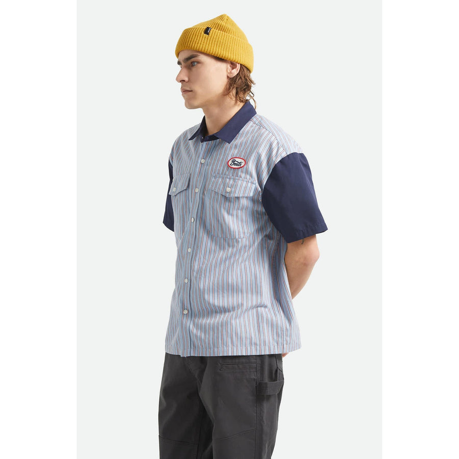 Brixton Builders Olson Chemise Manches Courtes — Blue Aura Stripe Homme-BRIXTON-Industrie