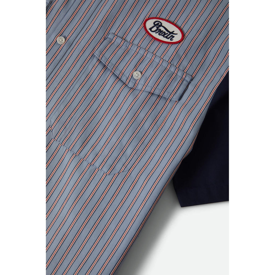 Brixton Builders Olson Chemise Manches Courtes — Blue Aura Stripe Homme-BRIXTON-Industrie