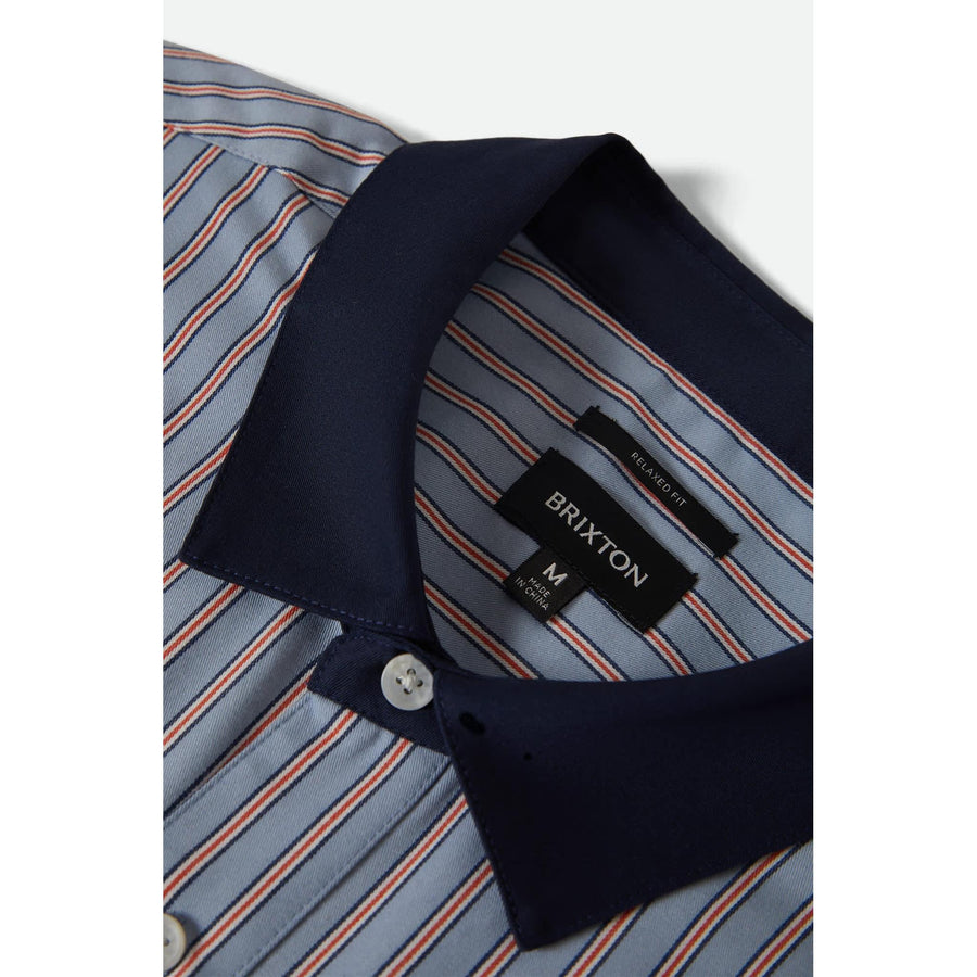 Brixton Builders Olson Chemise Manches Courtes — Blue Aura Stripe Homme-BRIXTON-Industrie