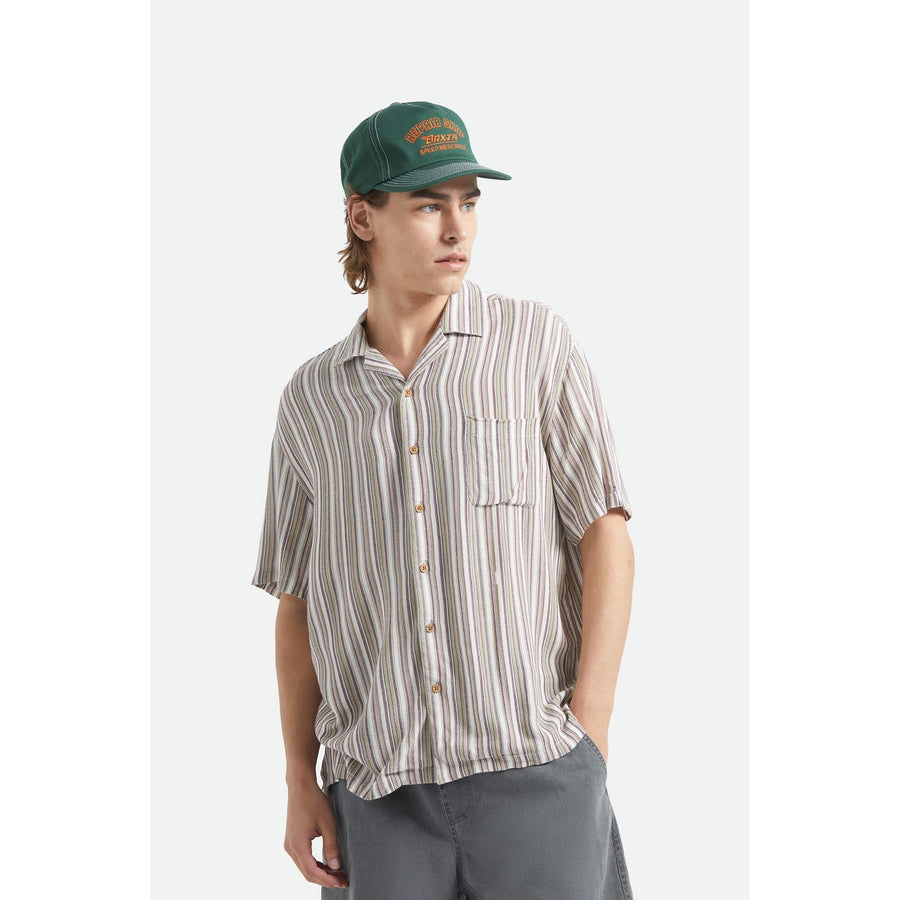 Brixton Bunker Twisted Stripe Chemise Manches Courtes — Robust Red Homme-BRIXTON-Industrie