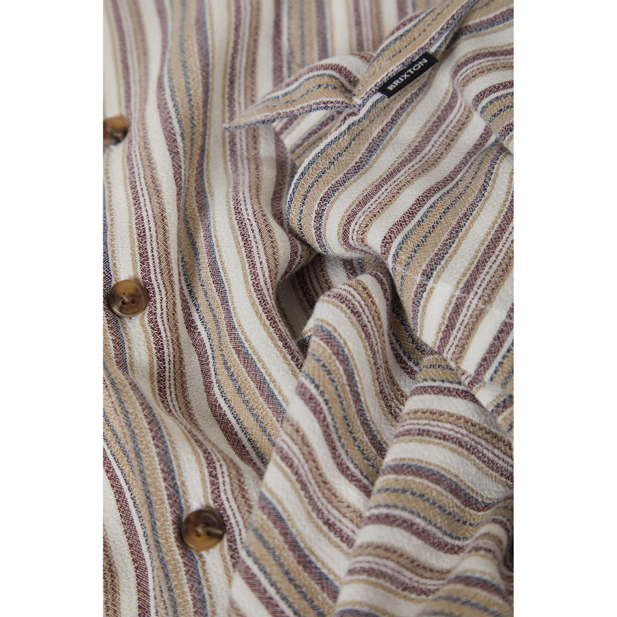 Brixton Bunker Twisted Stripe Chemise Manches Courtes — Robust Red Homme-BRIXTON-Industrie