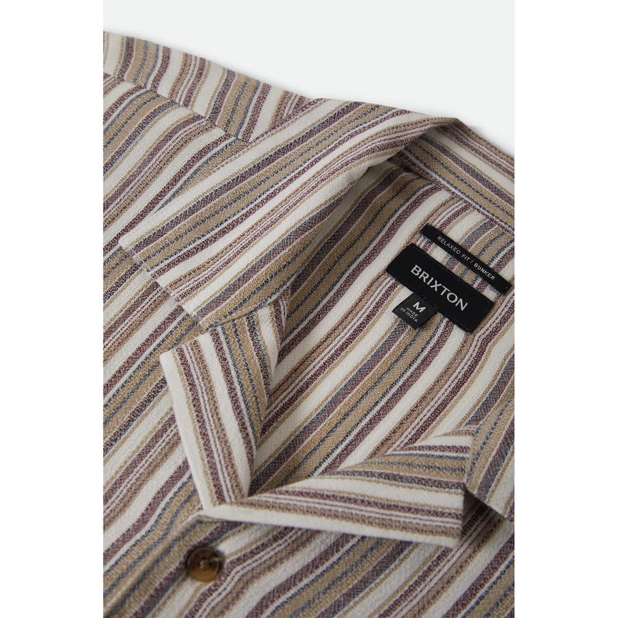 Brixton Bunker Twisted Stripe Chemise Manches Courtes — Robust Red Homme-BRIXTON-Industrie