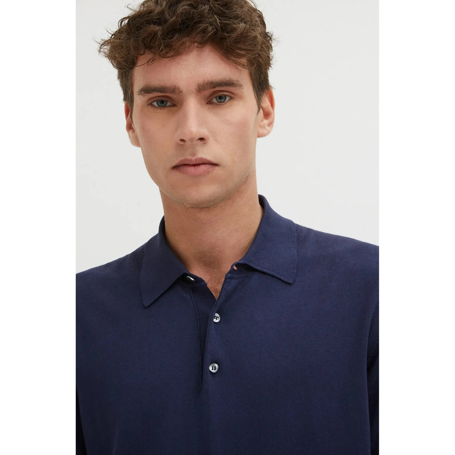 Baracuta Cotton Yarn IAFIL Knit Polo — Ivory / Navy