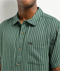 Brixton Charter Herringbone Green Stripe Short Sleeve Button Up Shirt  383109 alt1 US