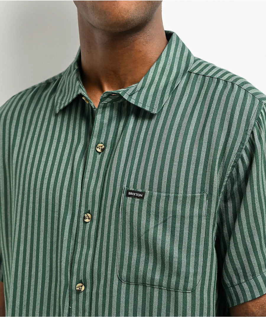 Brixton Charter Herringbone Green Stripe Short Sleeve Button Up Shirt  383109 alt1 US