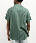 Brixton Charter Herringbone Green Stripe Short Sleeve Button Up Shirt  383109 back US