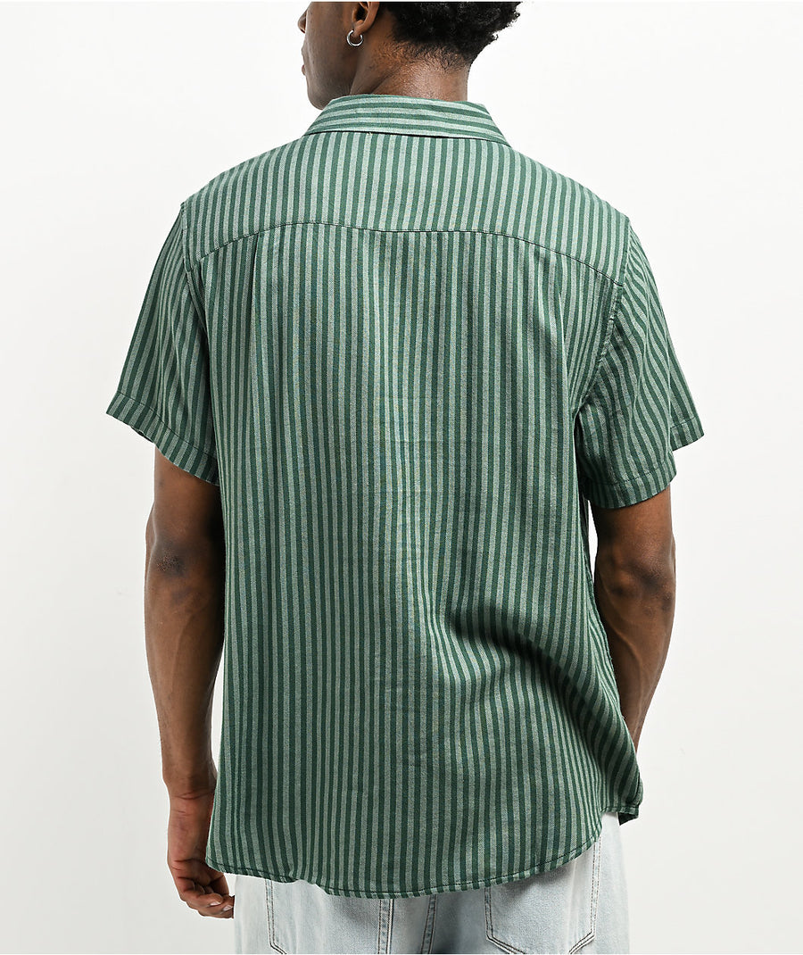 Brixton Charter Herringbone Green Stripe Short Sleeve Button Up Shirt  383109 back US