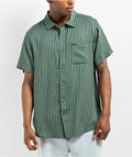 Brixton Charter Herringbone Green Stripe Short Sleeve Button Up Shirt  383109 front US