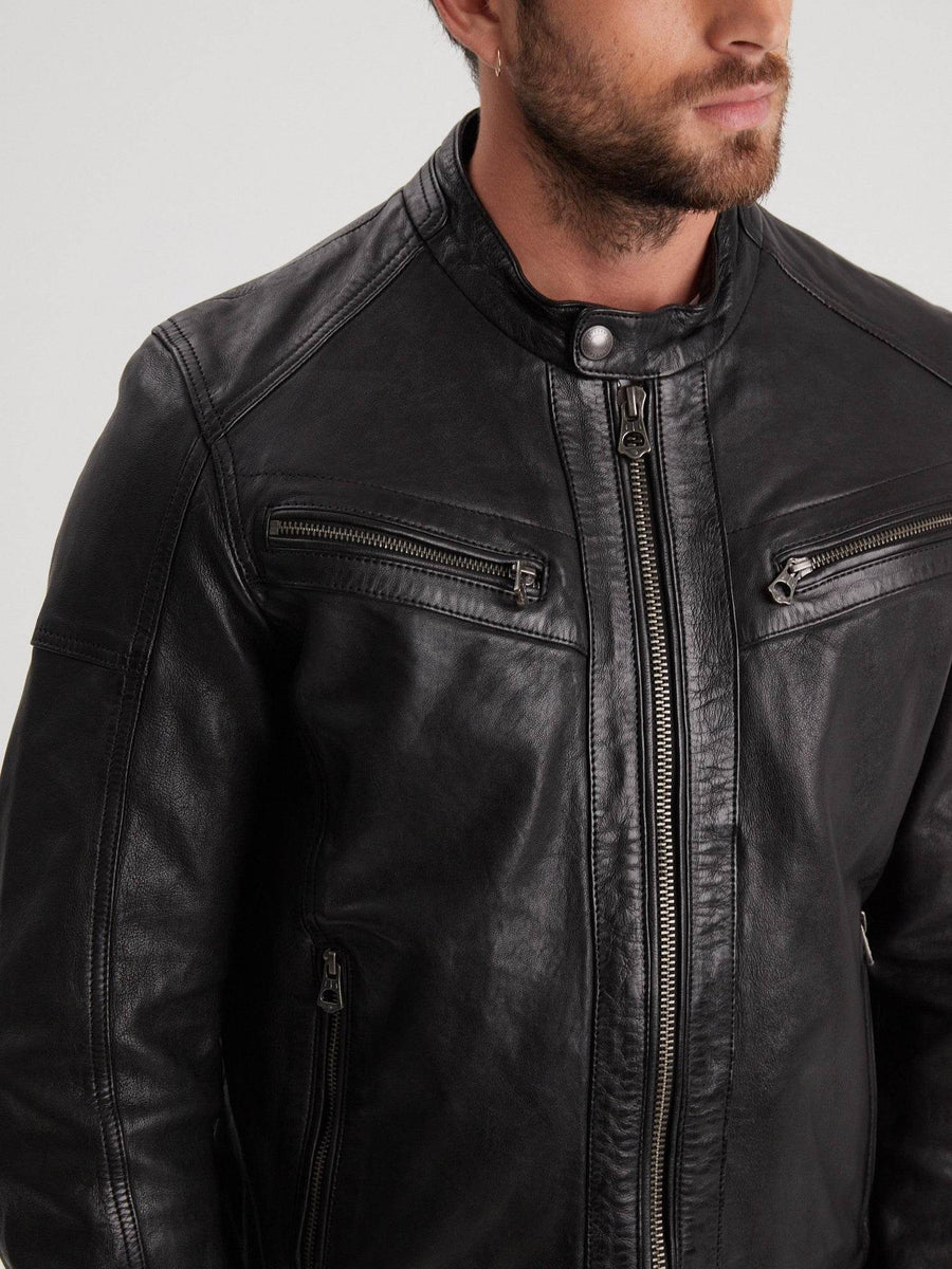 Daytona73 Bishop Hood Lamb Paolo Jacket — Black / Dark Cognac-DAYTONA73-Industrie