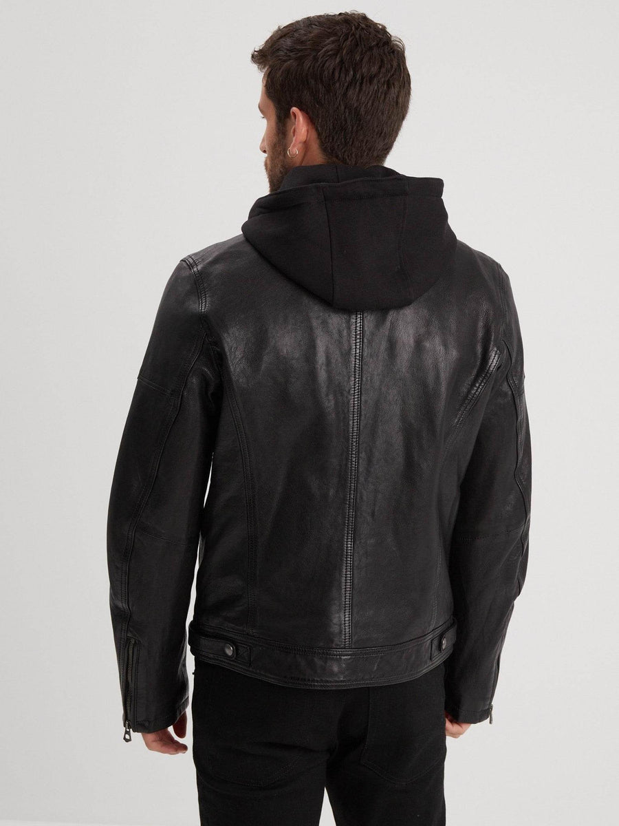 Daytona73 Bishop Hood Lamb Paolo Jacket — Black / Dark Cognac-DAYTONA73-Industrie