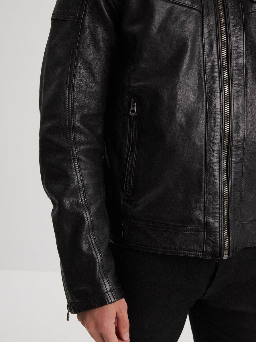 Daytona73 Bishop Hood Lamb Paolo Jacket — Black / Dark Cognac-DAYTONA73-Industrie