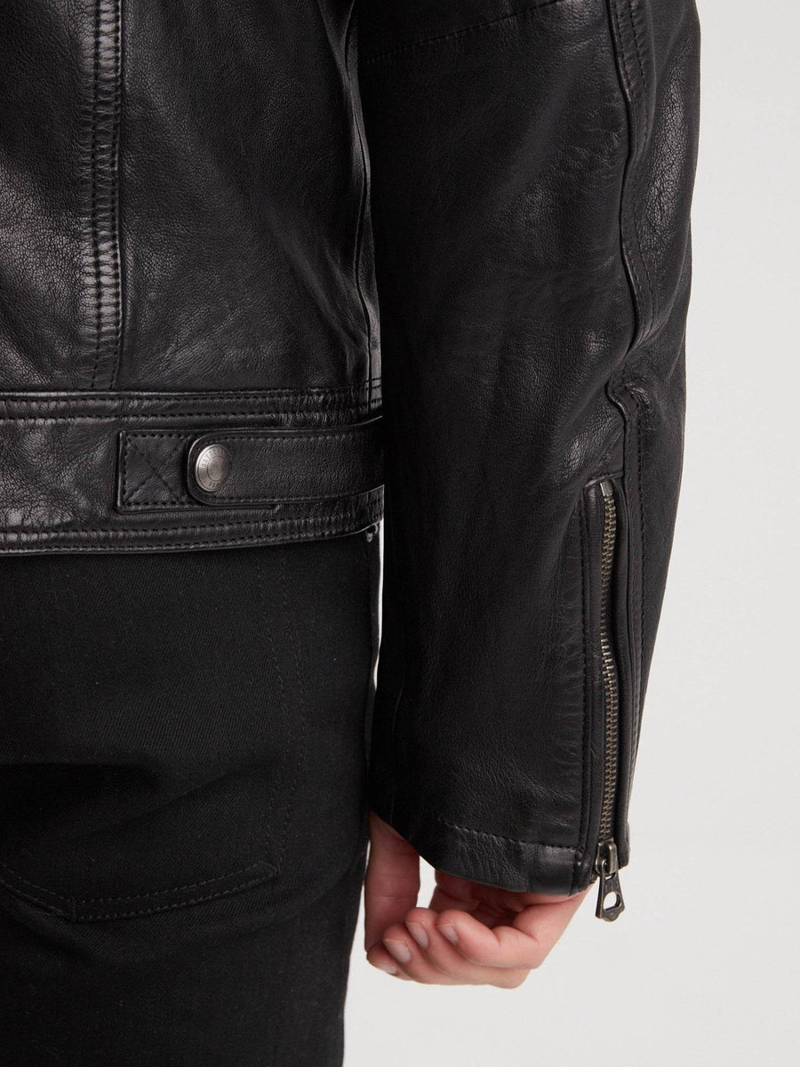 Daytona73 Bishop Hood Lamb Paolo Jacket — Black / Dark Cognac-DAYTONA73-Industrie