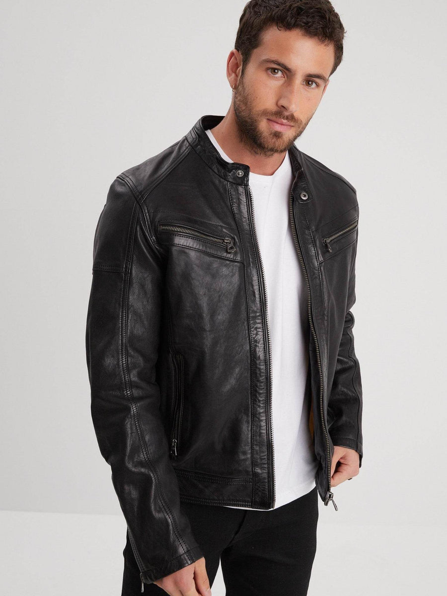 Daytona73 Bishop Hood Lamb Paolo Jacket — Black / Dark Cognac-DAYTONA73-Industrie