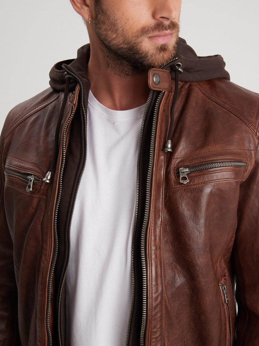 Daytona73 Bishop Hood Lamb Paolo Jacket — Black / Dark Cognac-DAYTONA73-Industrie