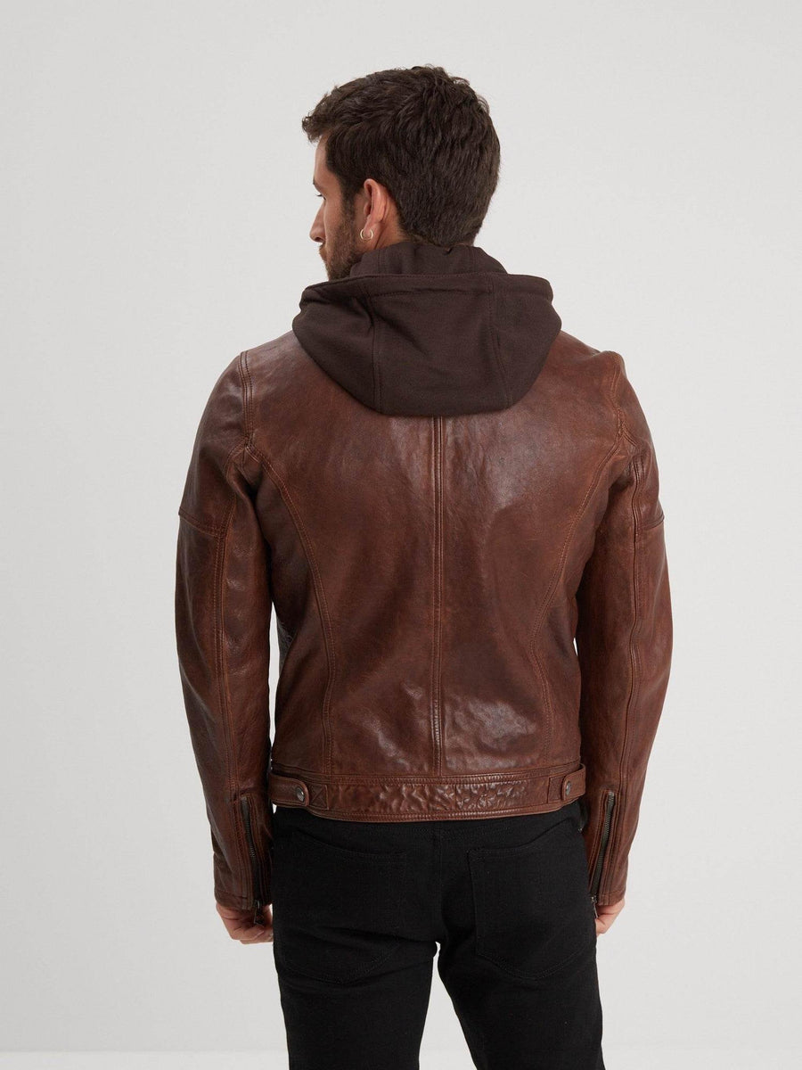 Daytona73 Bishop Hood Lamb Paolo Jacket — Black / Dark Cognac-DAYTONA73-Industrie
