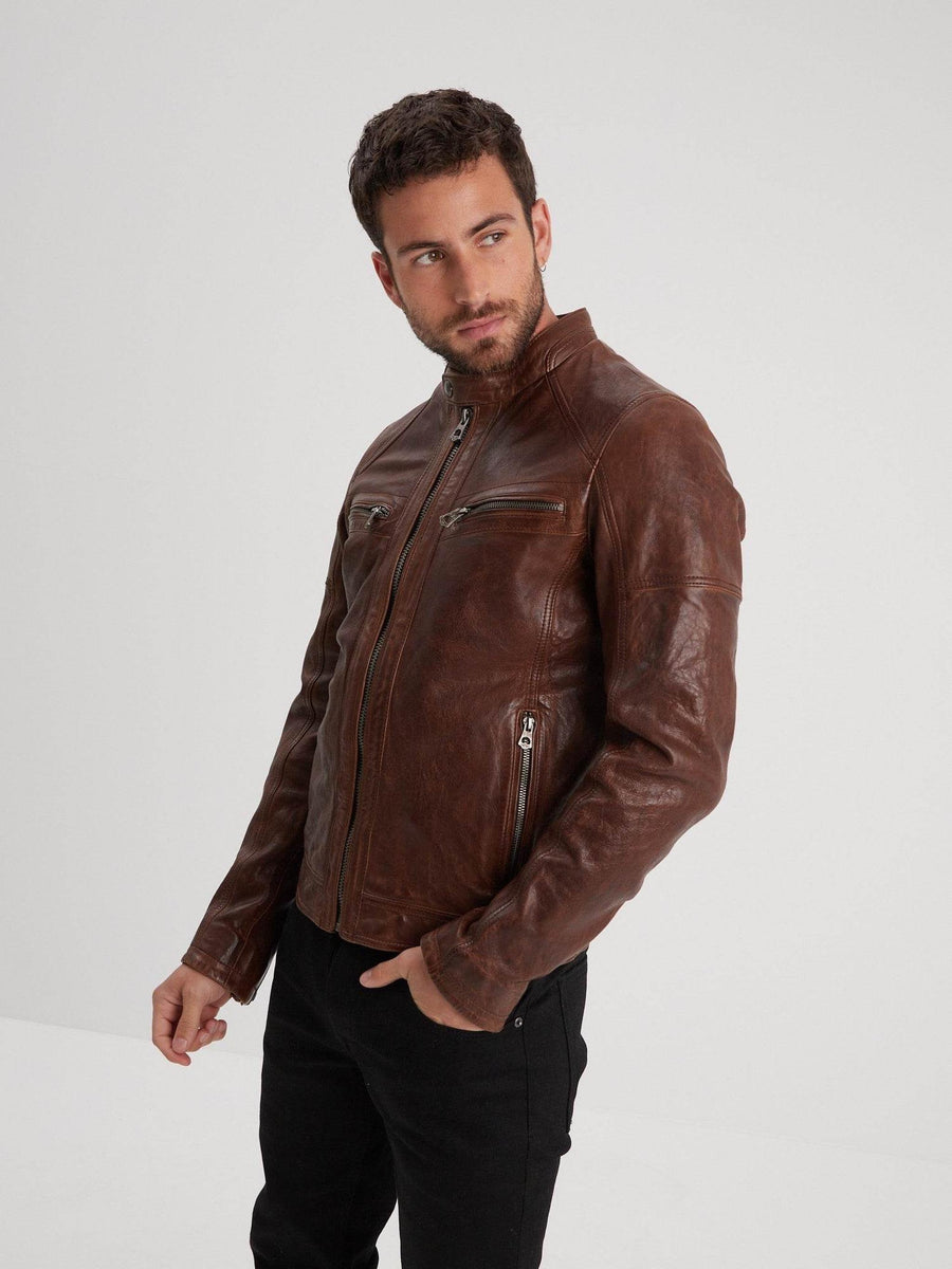 Daytona73 Bishop Hood Lamb Paolo Jacket — Black / Dark Cognac-DAYTONA73-Industrie