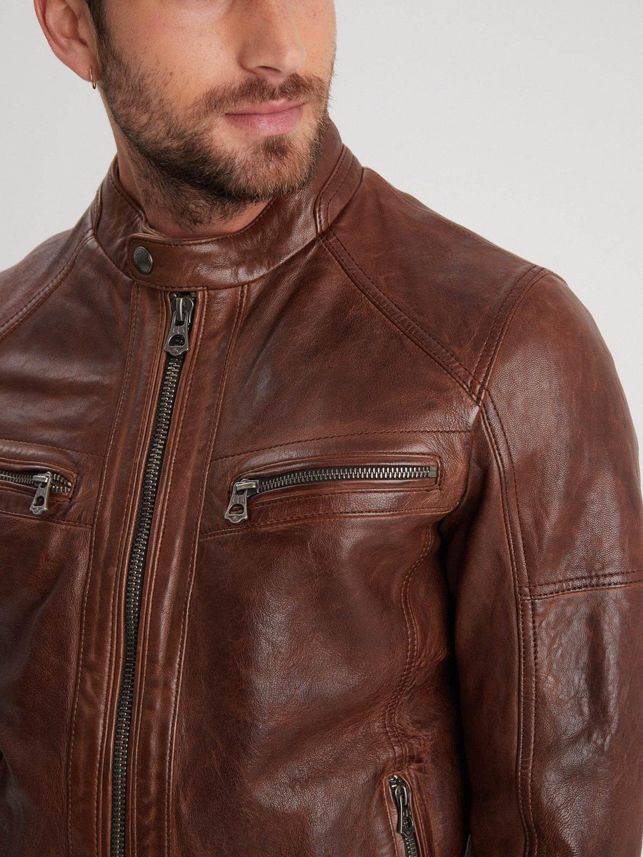 Daytona73 Bishop Hood Lamb Paolo Jacket — Black / Dark Cognac-DAYTONA73-Industrie