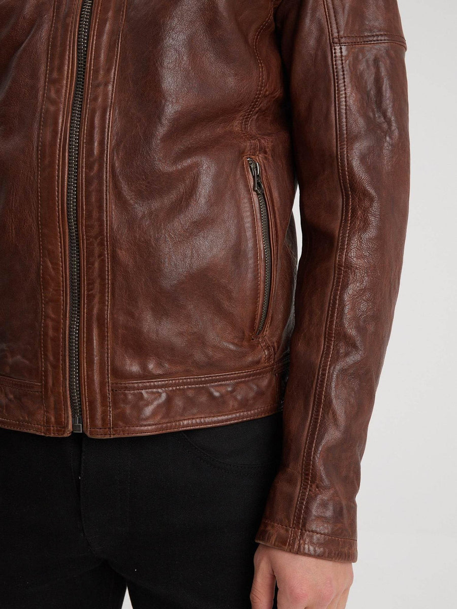 Daytona73 Bishop Hood Lamb Paolo Jacket — Black / Dark Cognac-DAYTONA73-Industrie