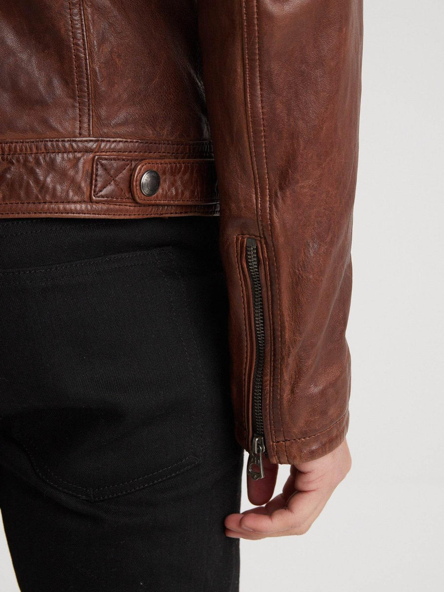 Daytona73 Bishop Hood Lamb Paolo Jacket — Black / Dark Cognac-DAYTONA73-Industrie