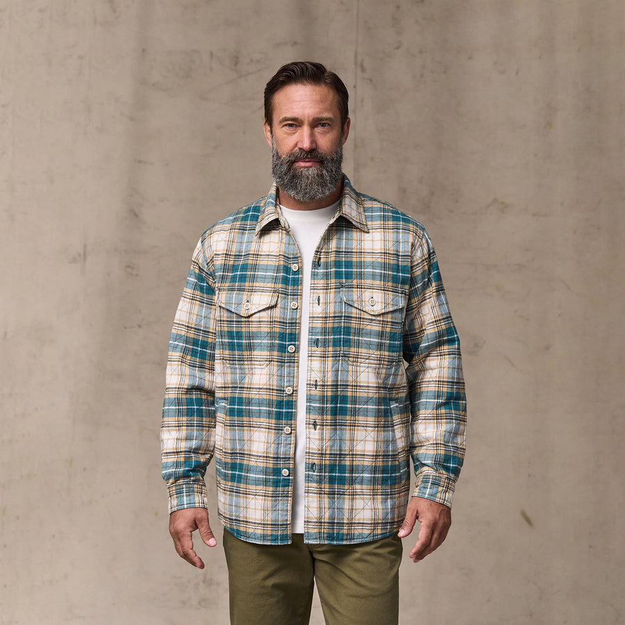 Filson Chemise-Veste Insulated Flannel Jac-Shirt — Teal/Khaki Plaid