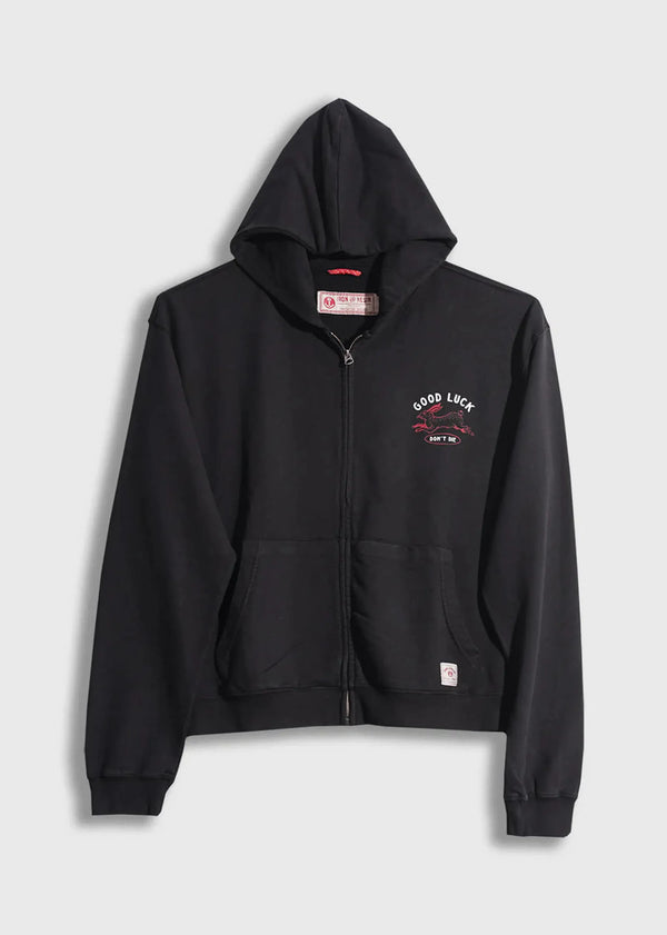 Iron and Resin Sweatshirt Good Luck Zip Hoodie — Black / Tan