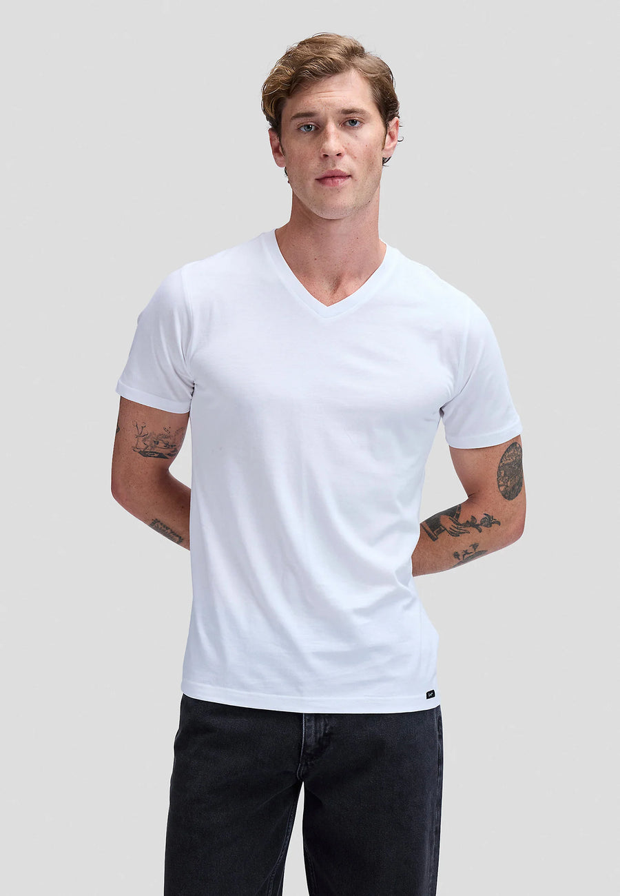 LEE COTTON FITTED V NECK TEE WHITE 1