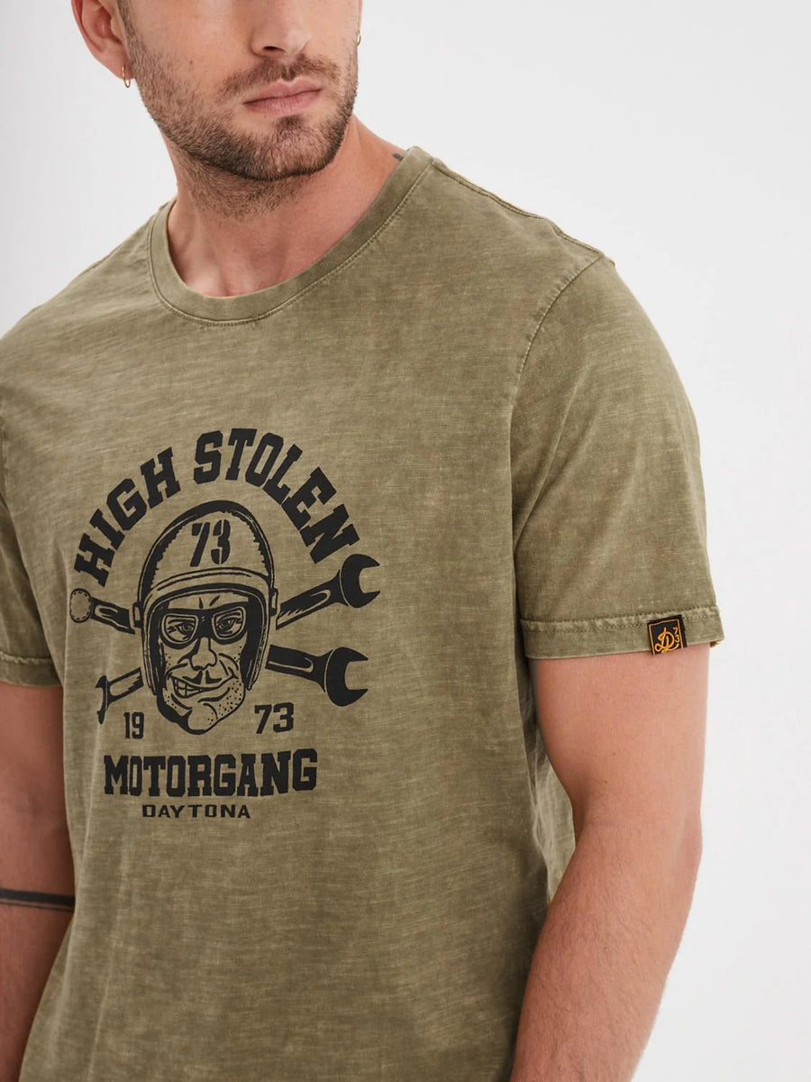 Daytona73 Monroe Slub Cotton T-Shirt — Black / Green Moss-DAYTONA73-Industrie