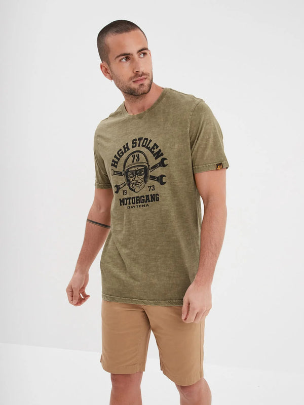 Daytona73 Monroe Slub Cotton T-Shirt — Black / Green Moss-DAYTONA73-Industrie