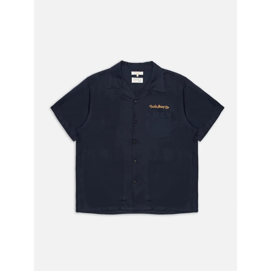 Nudie Jeans Arthur Bowling Shirt 8 Wonders — Navy