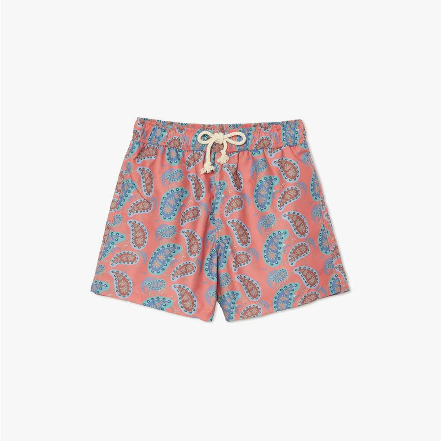 Pompeii Dark Pink Big Paisley Swim Trunks